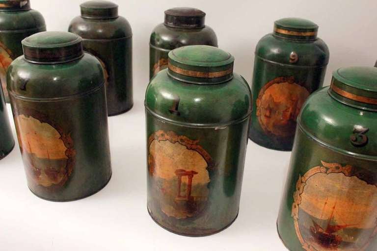 Set of Ten 19th Century Tole Tea Canisters 1