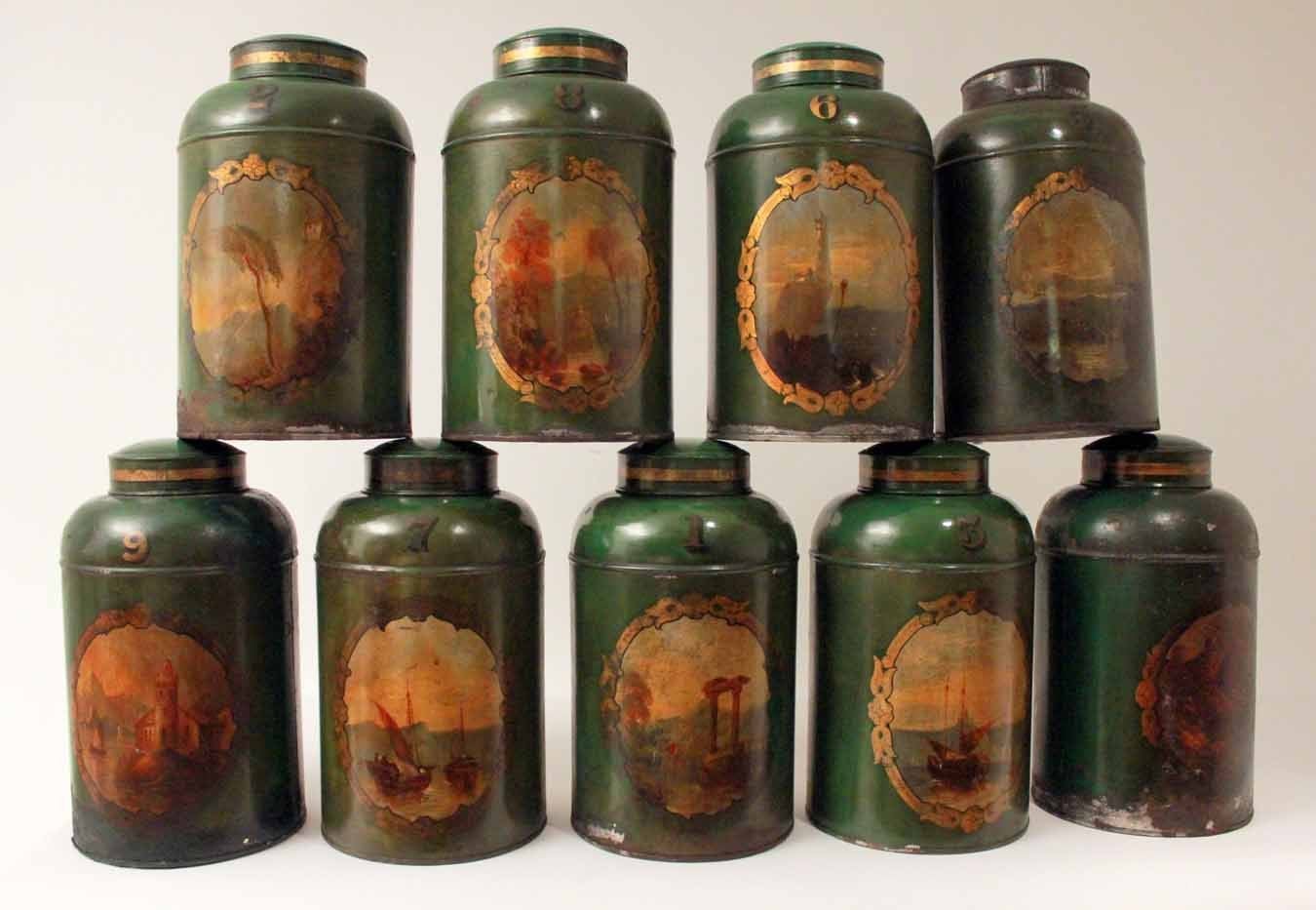Set of Ten 19th Century Tole Tea Canisters