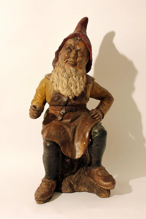Austrian painted terracotta figure of gnome by Johann Maresch signed with makers stamp on the back.
