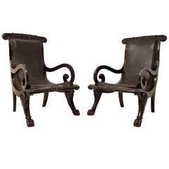 Antique A Pair of Early 19th Century Ebony Planter's Chairs