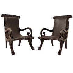 A Pair of Early 19th Century Ebony Planter's Chairs