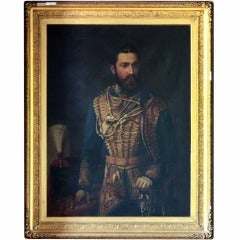 19th Century Oil On Canvas Portrait Of Captain Lionel Marmaduke Darell