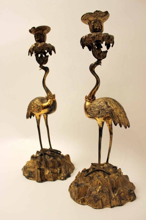 Pair of 19th Century Bronzed Gilded Candlesticks In Good Condition In Gloucestershire, GB