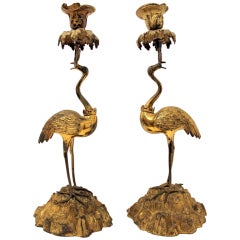 Pair of 19th Century Bronzed Gilded Candlesticks