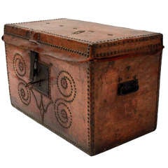 Antique Early 19th Century Leather Trunk