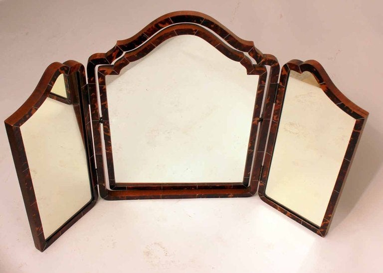 An Edwardian Tortoiseshell Veneered Folding Dressing Table Mirror at