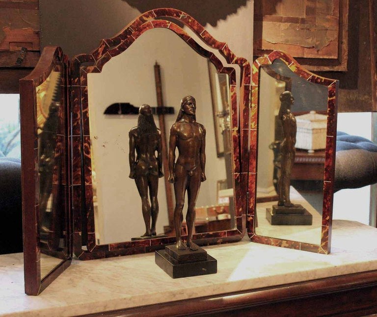 An Edwardian Tortoiseshell Veneered Folding Dressing Table Mirror
