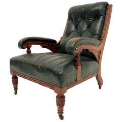 19Th Century Green Leather Library Chair