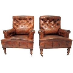 Antique Pair of 19th Century Gentleman's Leather Club Chairs