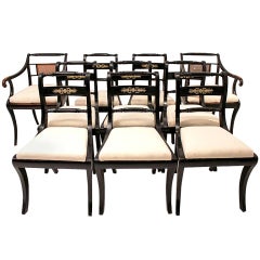 Antique Set of Ten Regency Ebonised Dining Chairs