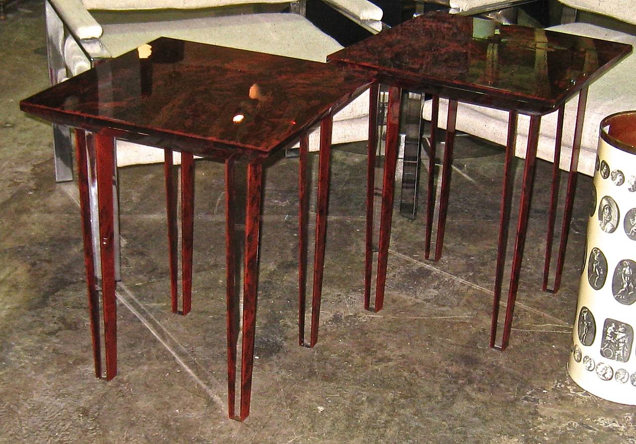Pair of Acrylic Faux Tortoiseshell Side or Drinks Tables