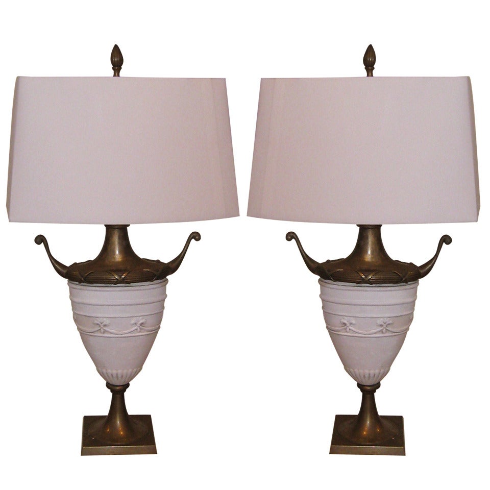 Pair of Chapman Ceramic and Brass Table Lamps