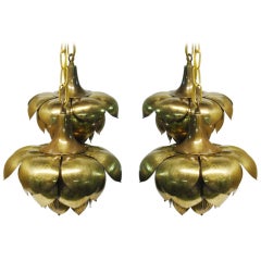 Pair of Brass Lotus Pendant lights