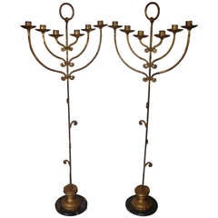 Pair of Gilt metal  and marble candelabras