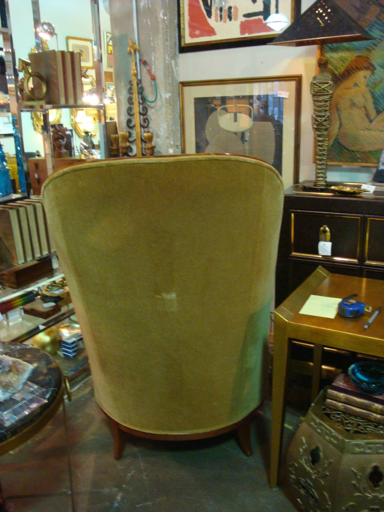 American Pair of Mohair Deco Style Wood Side Chairs