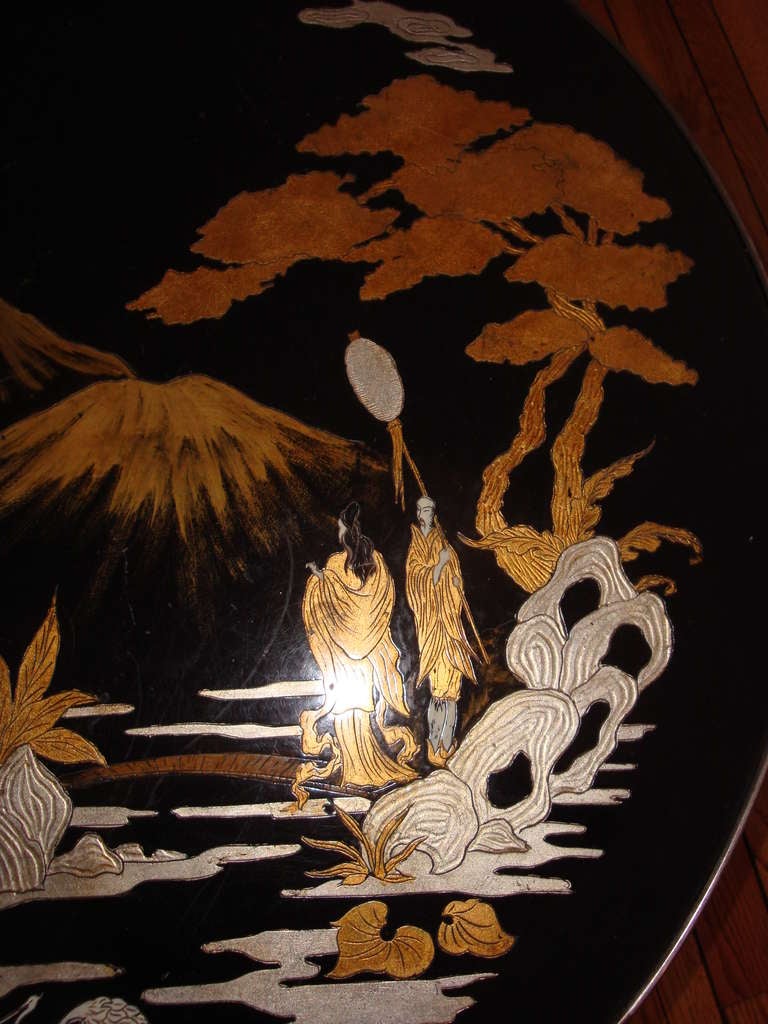 American Trouvailles Gold and Silver Leaf Asian Style Table For Sale