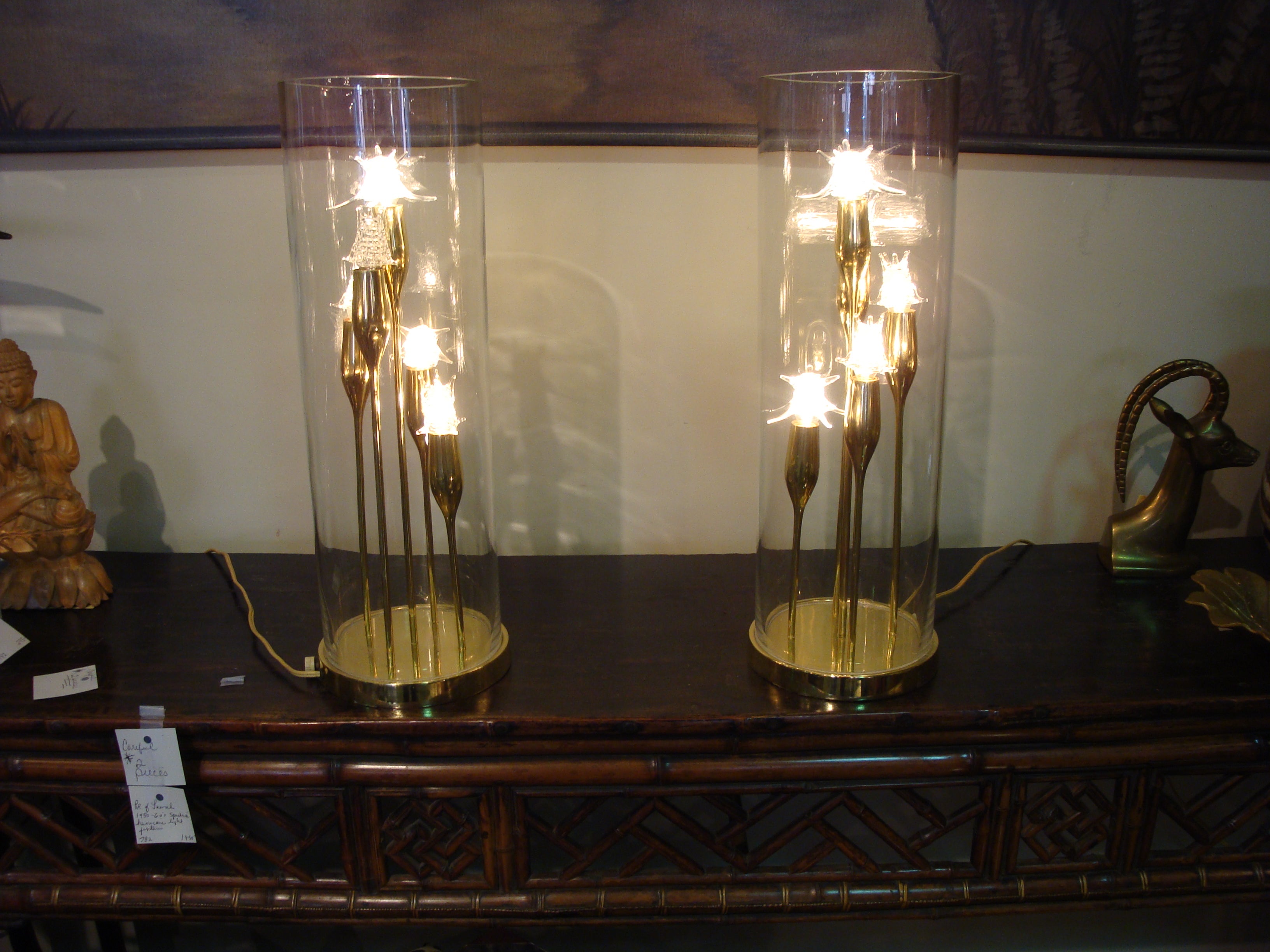 1950s Brass Laurel Sputnik Hurricane Lamps