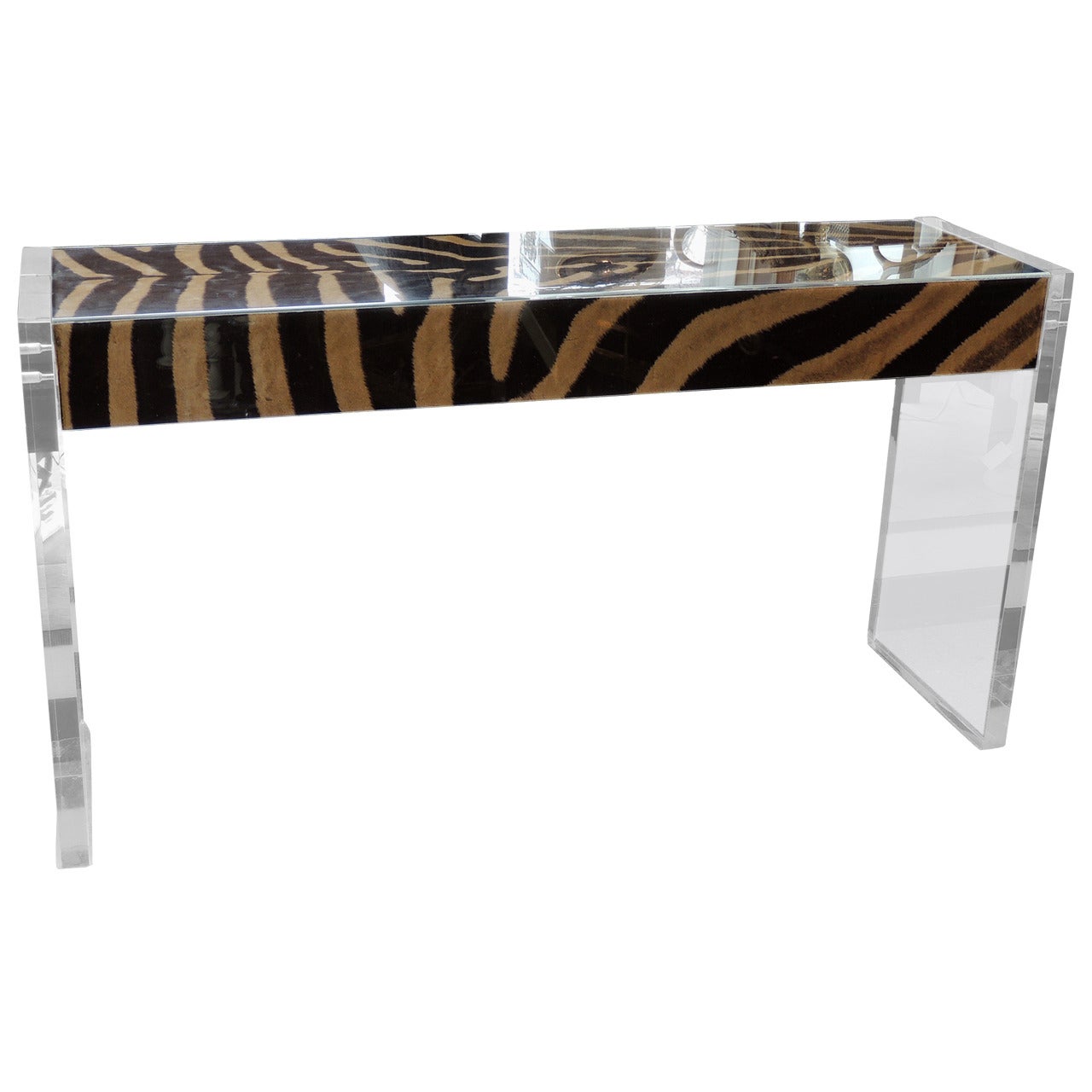 Lucite Console Table with Zebra Hide