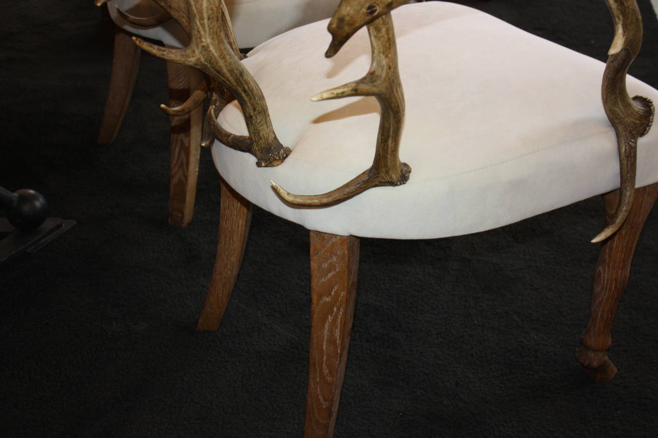 A beautiful pair of Swedish Antler chairs.  Carved wood feet.
C. 1900