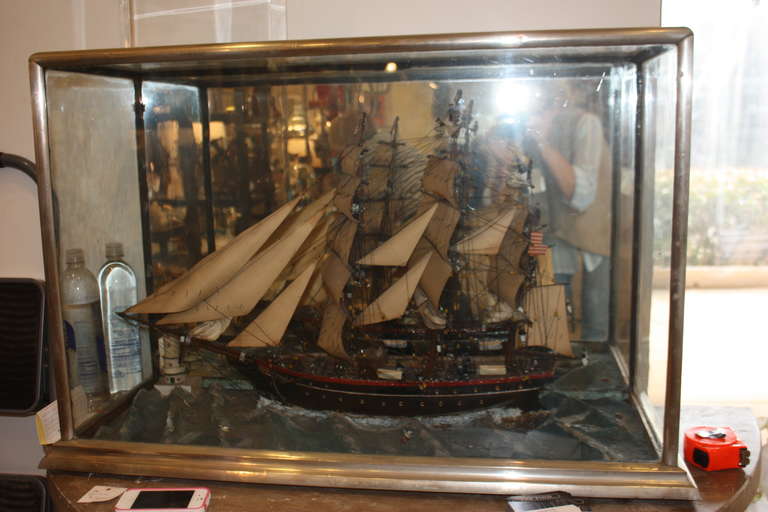 A wonderful antique ship diorama of the 