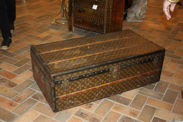 1920's Louis Vitton cabin trunk.  Monogramed French in red.