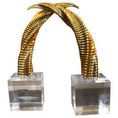 Maitland Smith Brass Horns on lucite stands