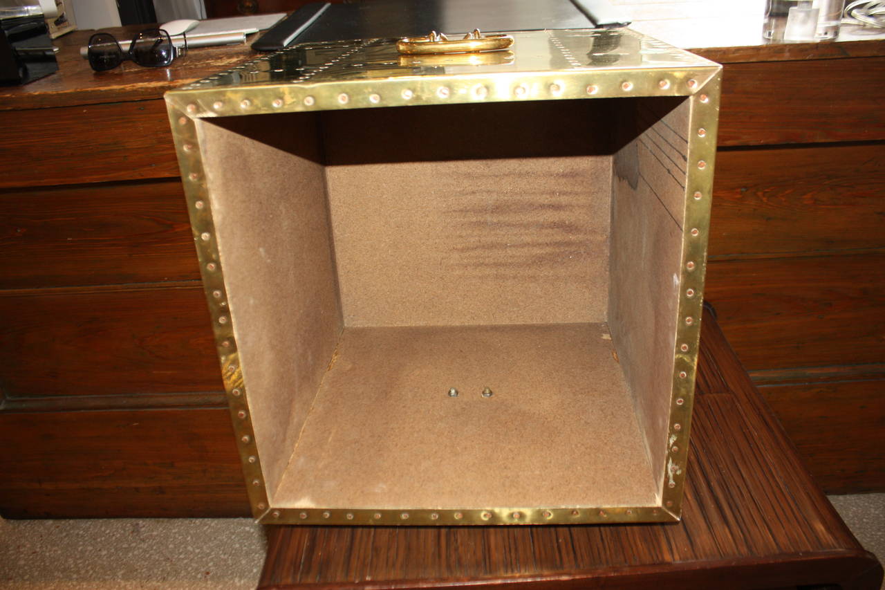Mid-Century Modern Brass Cube Table with Handles