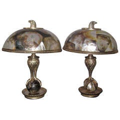 Vintage Pair of Maitland-Smith Penshell and Silvered Brass Lamps