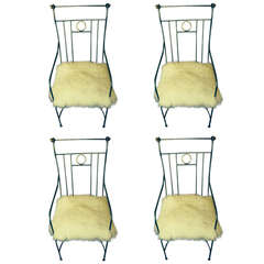 Set of Four Iron and Brass Armchairs