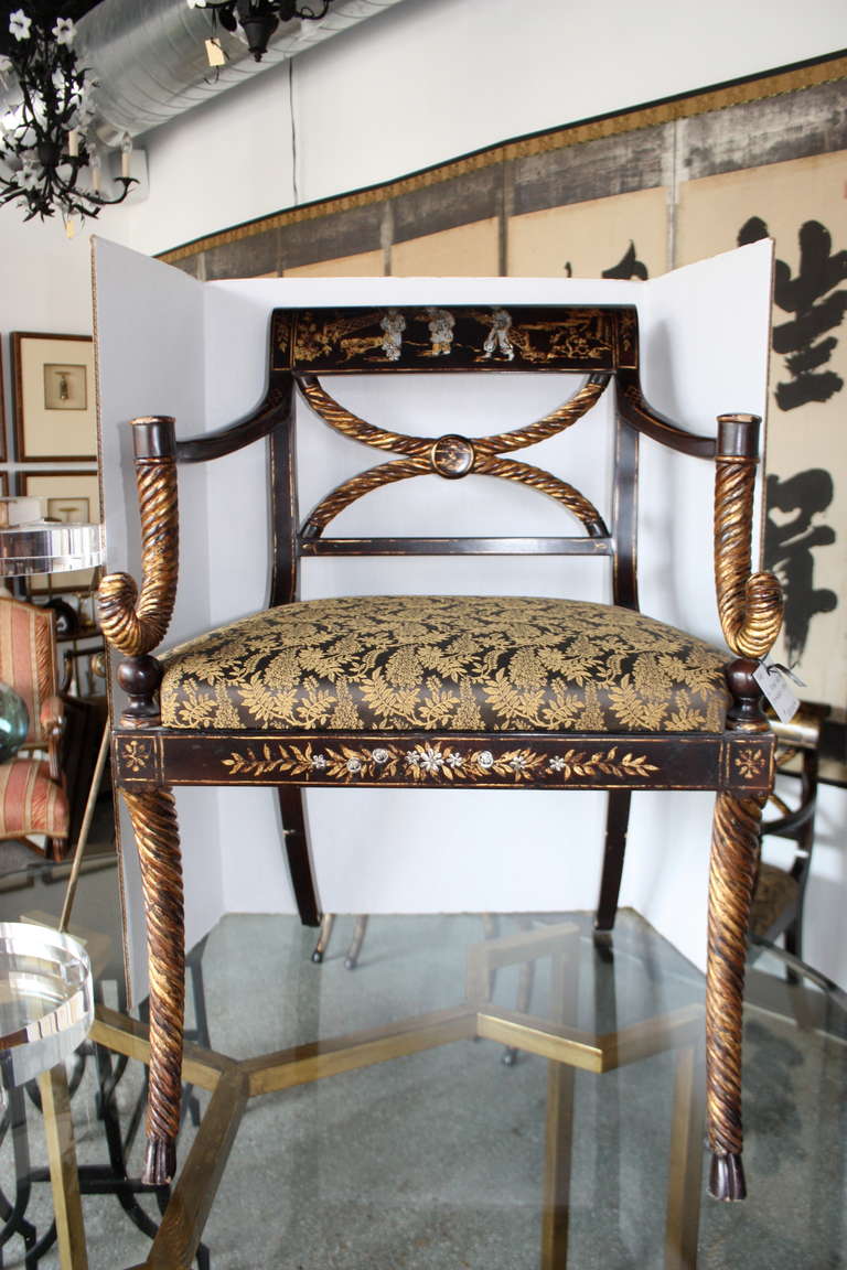 A set of 6 beautiful chinoiserie chairs.  Purchased at Rose Tarlow Melrose House in the 1980's