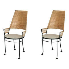 Pair of Iron and Wicker Chairs by Shaver Howard