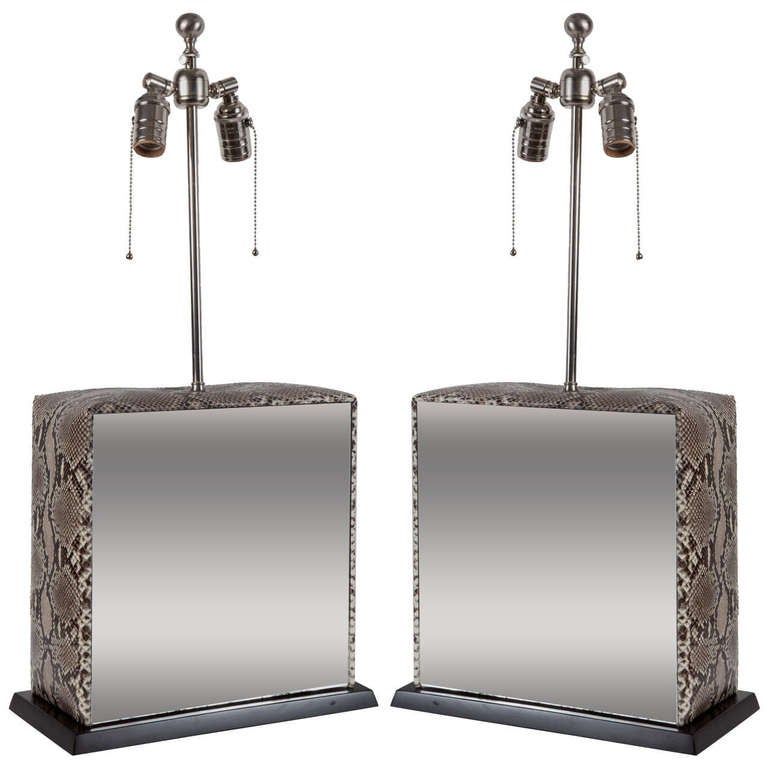 Karl Springer Style Python and Mirror Lamps For Sale