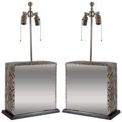 French 1970s Genuine Python and Mirror Lamps 11
