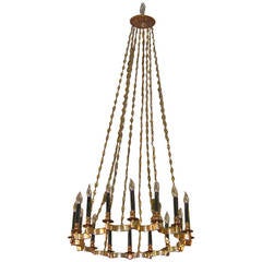 Sixteen-Light Brass and Crystal Chandelier Attributed to Lightolier