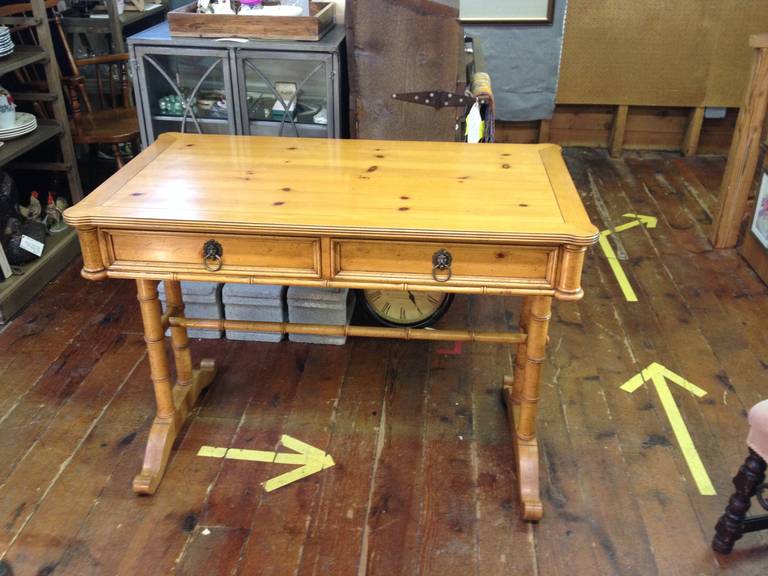 A Baker faux bamboo pine 2 drawer writing desk