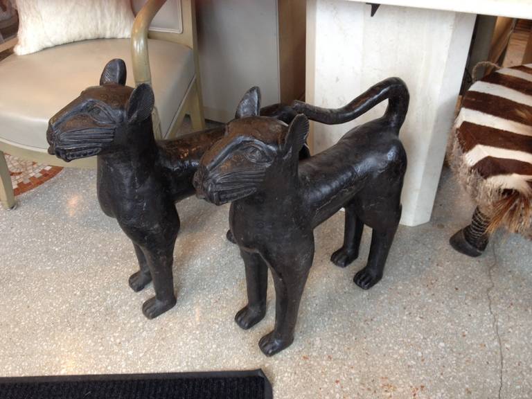 a pair (male/female) of bronze leopards from Benin, Nigeria