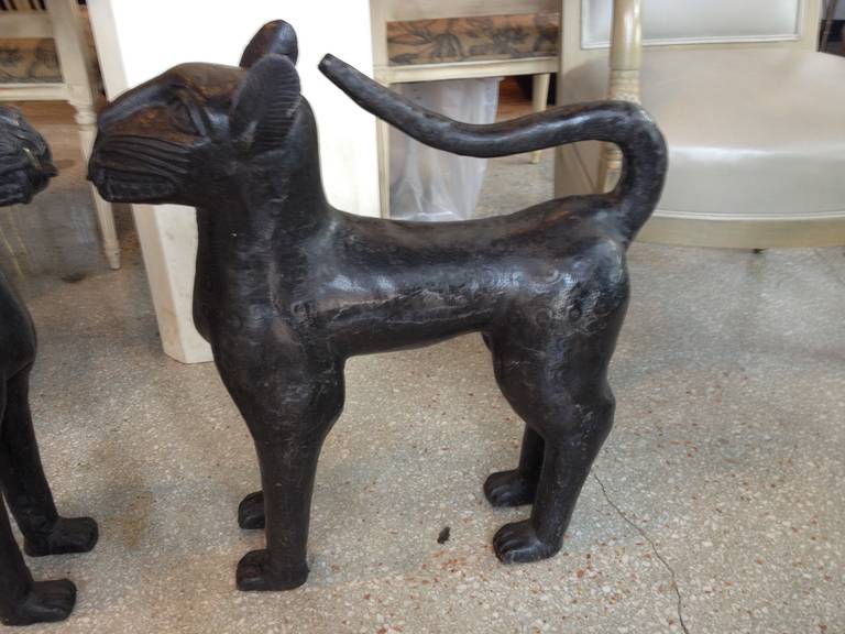 Nigerian Pair of Bronze Leopards