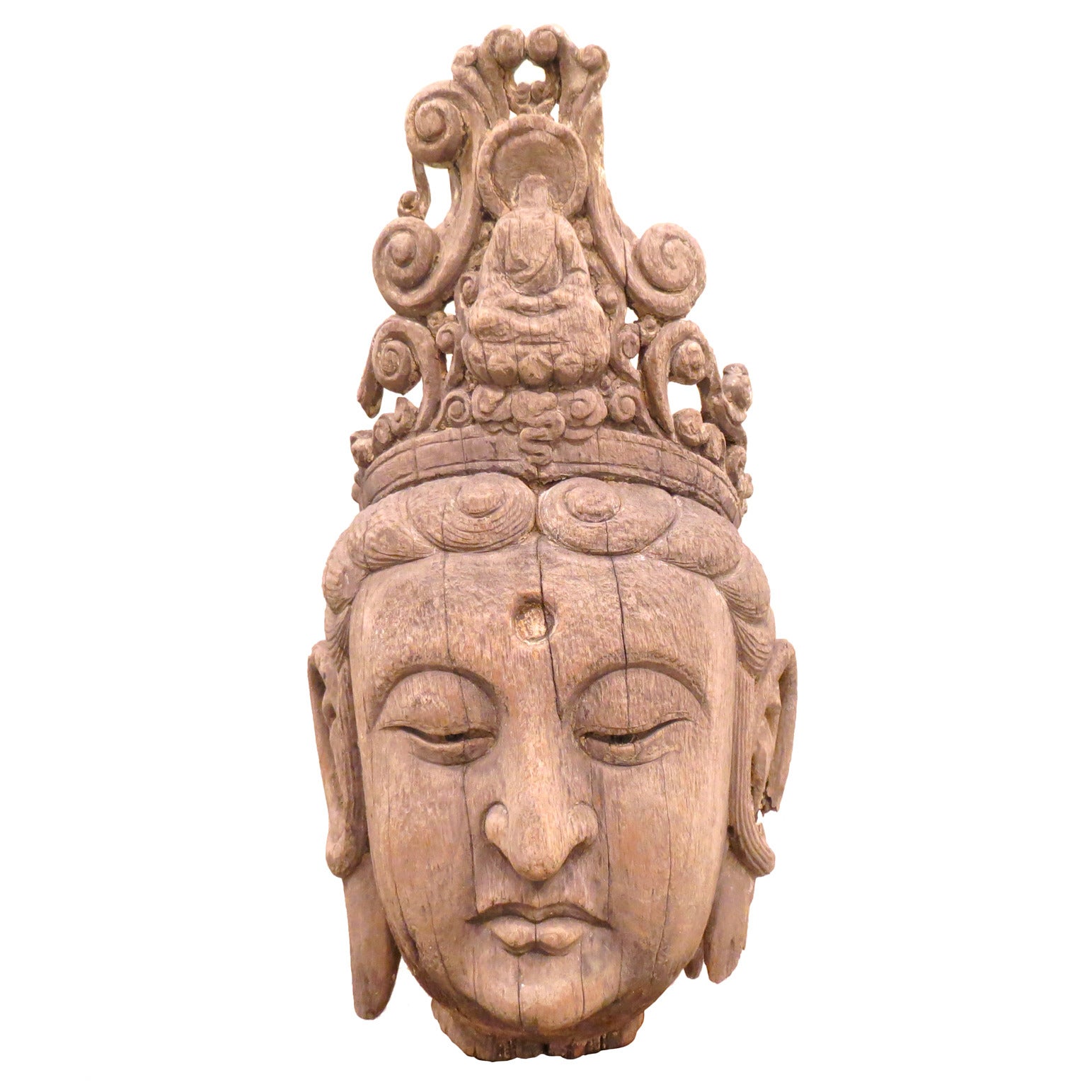 Large Carved Wood Head of a Guan Yin, China Ming Dynasty, 1368-1644