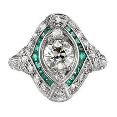 French Cut Emerald Accents Diamond Ring