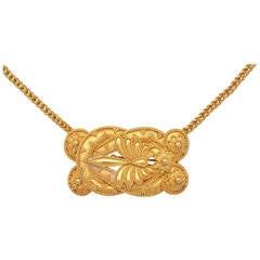Granulated Yellow Gold Pin on Hand-Made Chain in Hellenistic Style