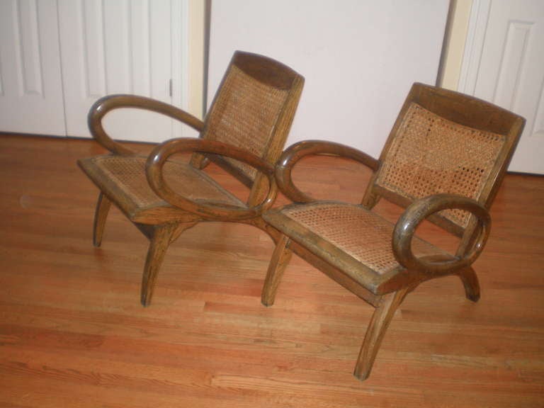 Cane and Teak Deco Chairs