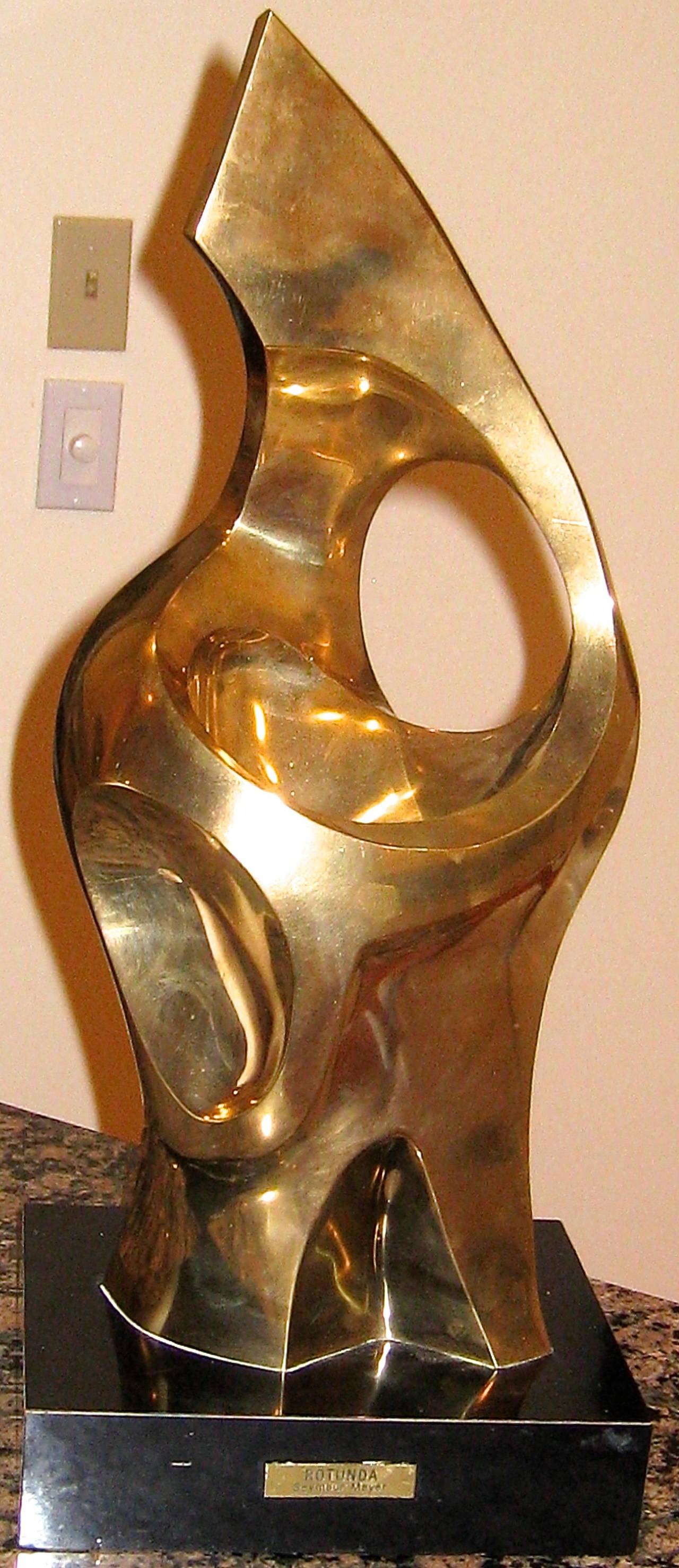A stunning biomorphic abstract gilt bronze sculpture by Seymour Meyer. (American, b.1914, d. 2009) New York. Signed Meyer 1/9; affixed on an new clear acrylic base. Not shown in image. Retains original brass nameplate, circa 1960s. Base is 2 in. H x