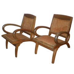 Cane and Teak Deco Chairs