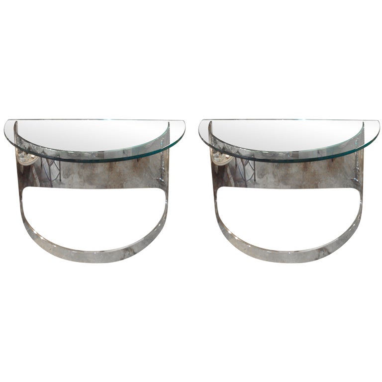 Pair of Polished Steel Console Tables by Paul Jones