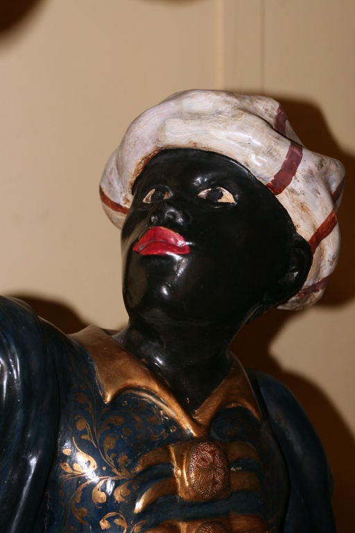 Pair of Carved Polychrome Wood Blackamoors with Chandeliers