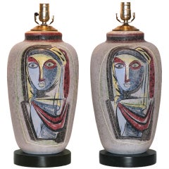 Pair of Tye of California Table Lamps in the Style of Picasso