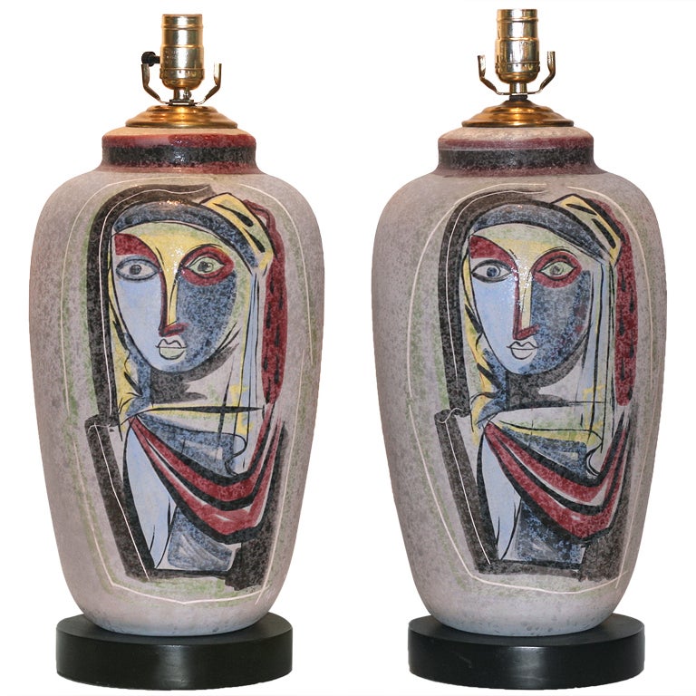 Pair of Tye of California Table Lamps in the Style of Picasso For Sale