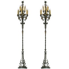 Pair of Very Tall  Vintage Wrought Iron Torchieres