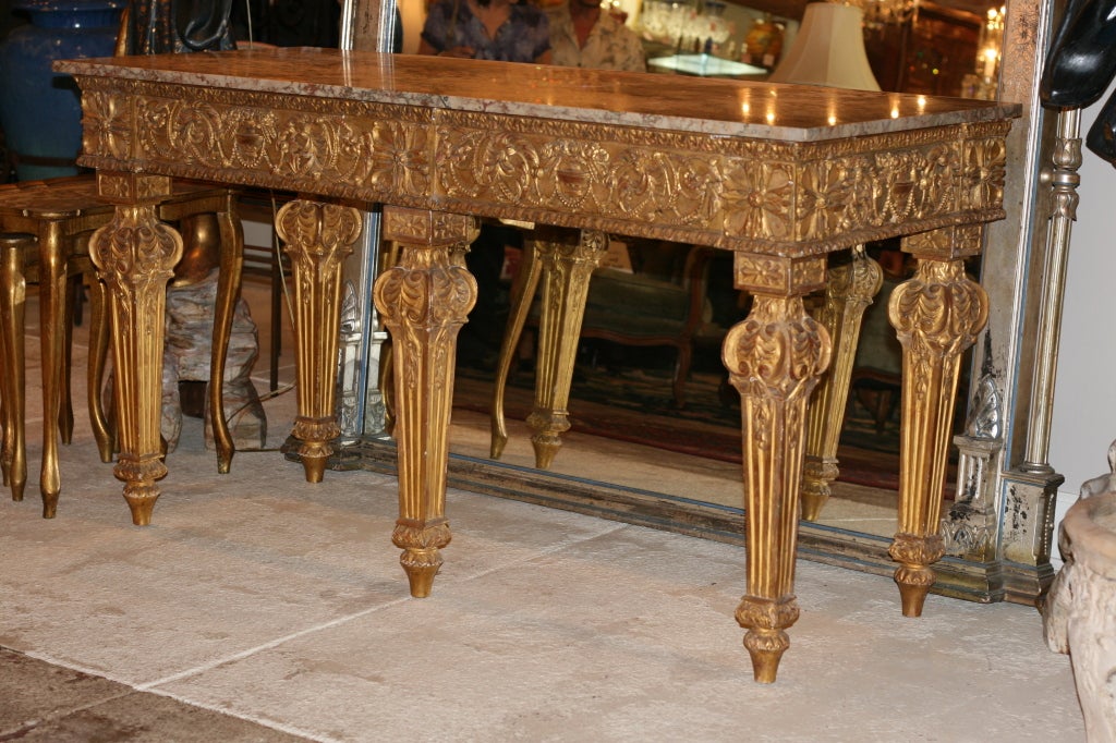 Antique carved and gilt wood marble top Italian console table