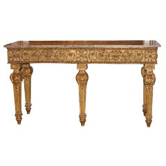 Antique carved and gilt wood marble top Italian console table